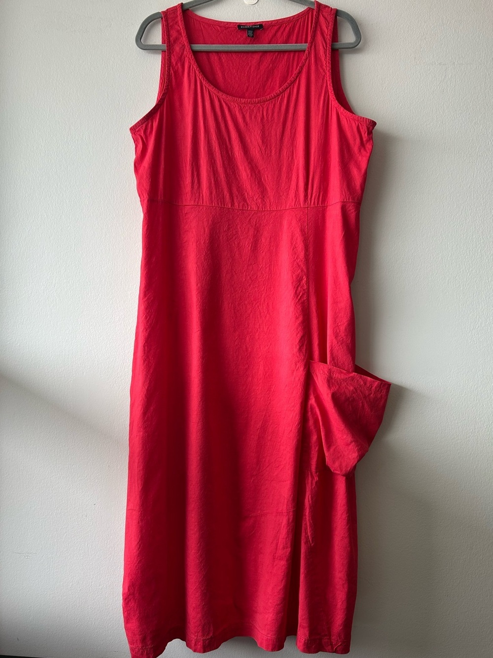 Eileen Fisher Linen Blend Midi Dress Red Cargo Lagenlook Coastal